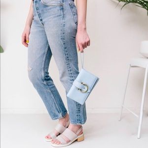 LIGHT BLUE LEATHER CROSSBODY //WRISTLET WALLET